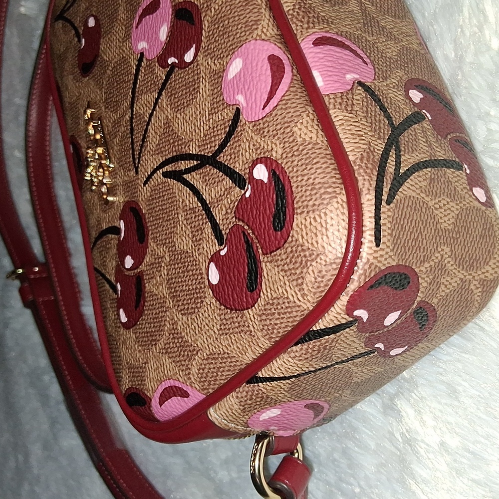 NWOT!COACH Mini Jamie Camera Bag In Signature With Cherry Print - Picture 6 of 8